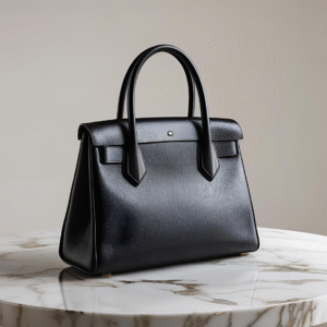 Midnight Marble Muse – Sleek Black Purse with Gold Accents